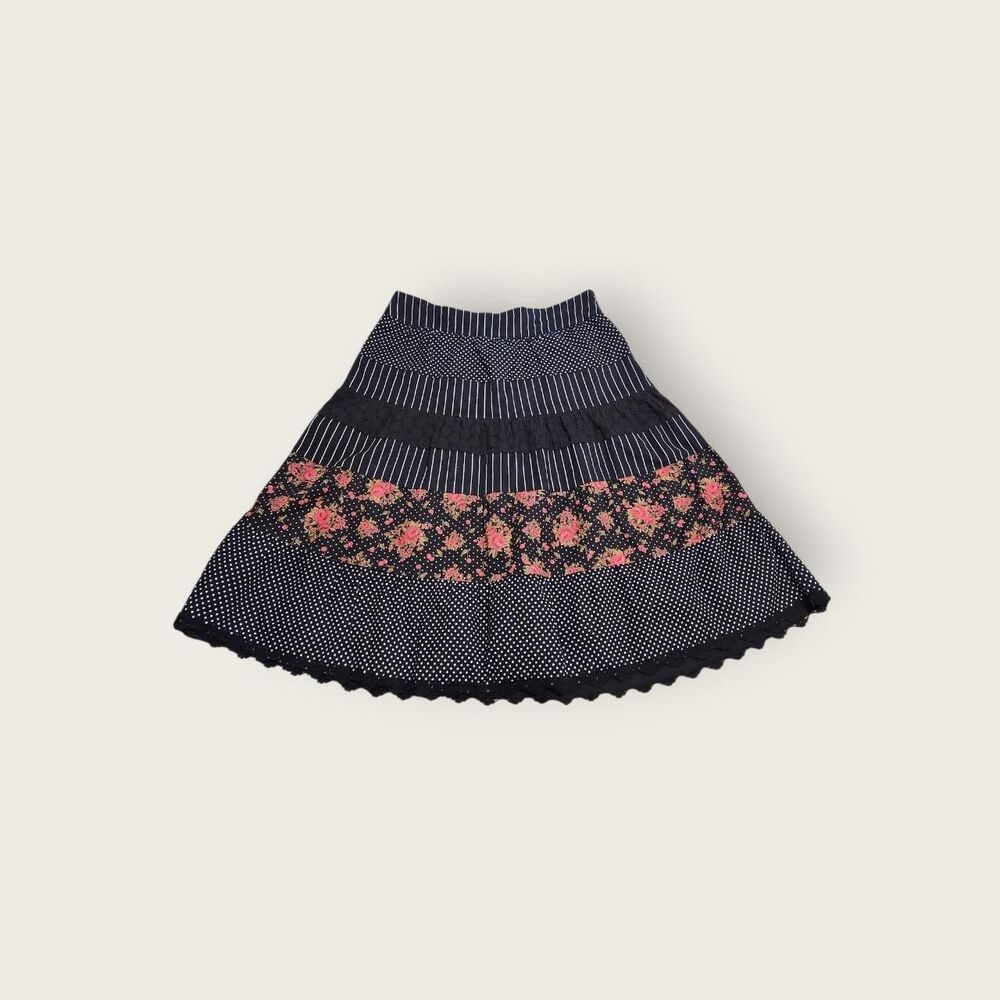 Vintage Y2k Candie's black polka-dot pinstriped floral print boho midi skirt